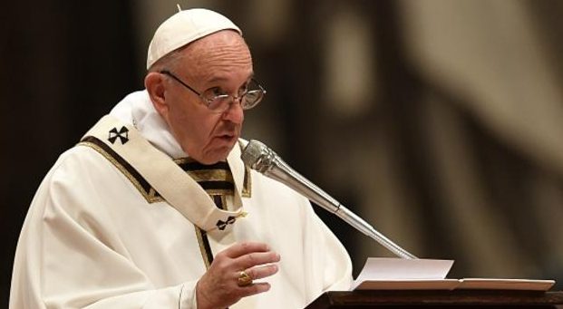 Pope Francis delivers his sermon during a mass on Christmas eve marking the birth of Jesus Christ on December 24, 2016 at St Peter's basilica in the Vatican. / AFP / ANDREAS SOLARO (Photo credit should read ANDREAS SOLARO/AFP/Getty Images)