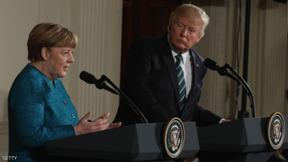 WASHINGTON, DC - MARCH 17: U.S. President Donald Trump (R) holds a joint press conference with German Chancellor Angela Merkel in the East Room of the White House on March 17, 2017 in Washington, DC. The two leaders discussed strengthening NATO, fighting the Islamic State group, the ongoing conflict in Ukraine and held a roundtable discussion with German business leaders during their first face-to-face meeting. (Photo by Chip Somodevilla/Getty Images)