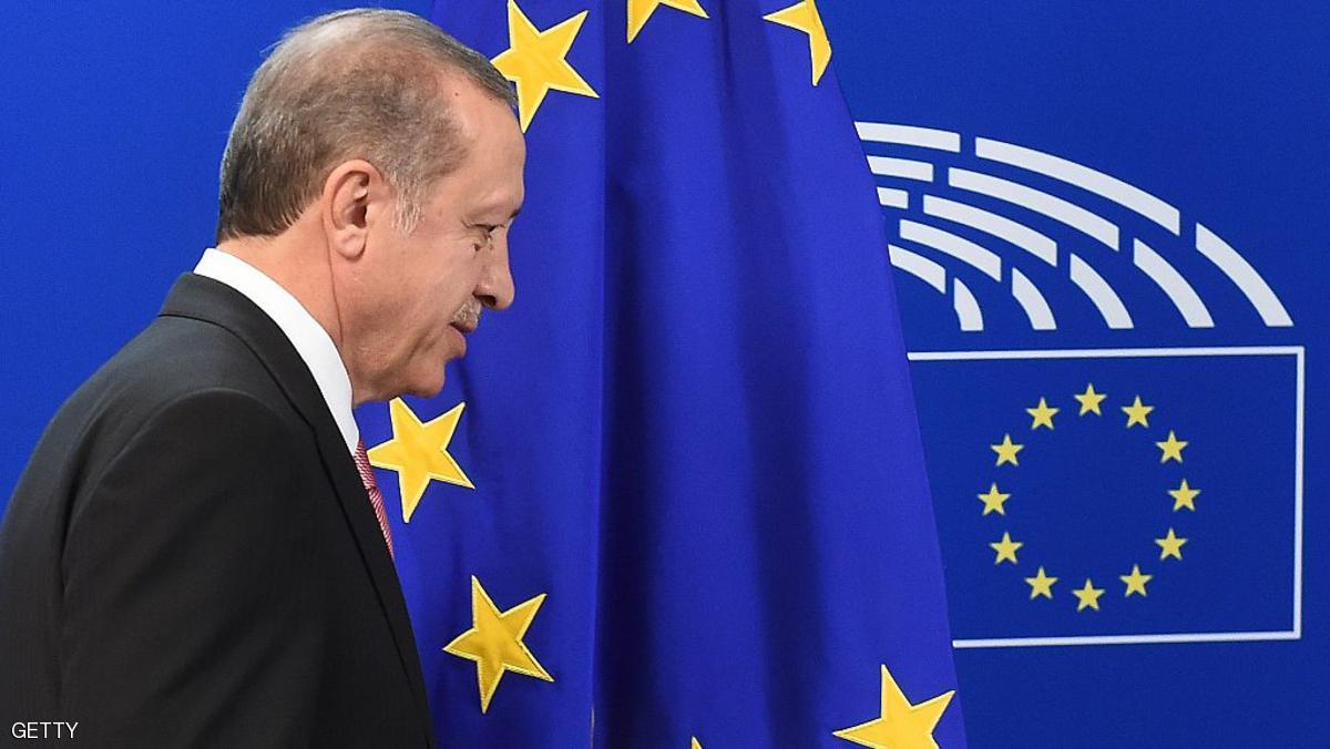 Turkey's President Recep Tayyip Erdogan looks on as he is welcomed by European Parliament President at the European Parliament in Brussels, on October 5, 2015, as part of a meeting with the European Union's top officials for urgent talks on the migration crisis and the Syrian war that is producing so many of the refugees. AFP PHOTO /EMMANUEL DUNAND (Photo credit should read EMMANUEL DUNAND/AFP/Getty Images)