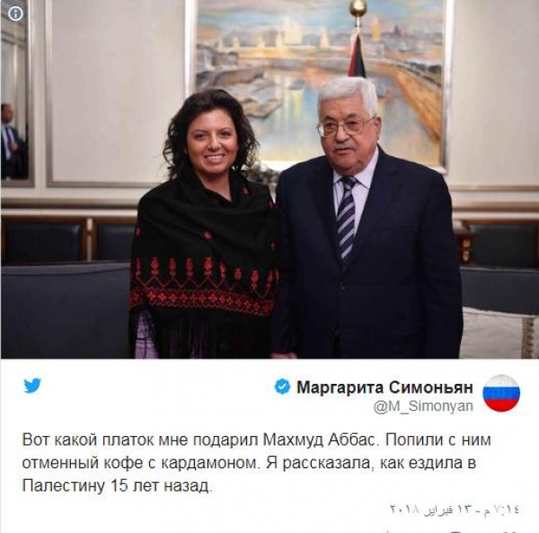 بماذا وصفت الاعلامية الروسية سيمونيان الرئيس محمود عباس؟