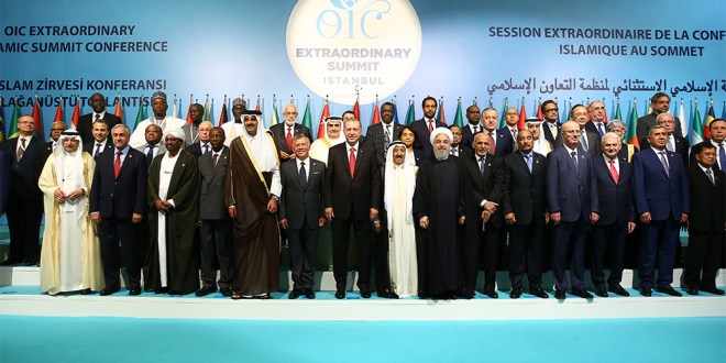 ISTANBUL, TURKEY - MAY 18: Turkish President Recep Tayyip Erdogan, Palestinian Prime Minister Rami Hamdallah, President of Iran Hassan Rouhani, Jordanian King Abdullah II, Kuwaiti Emir Sheikh Sabah Al-Ahmad Al-Jaber Al-Sabah, Afghan President Ashraf Ghani, Turkish Prime Minister Binali Yildirim and other representatives of participant countries pose for a family photo during the Organization of Islamic Cooperation (OIC) Extraordinary Islamic Summit Conference at Istanbul Congress Center in Istanbul, Turkey on May 18, 2018. ( Kayhan Özer - Anadolu Agency )