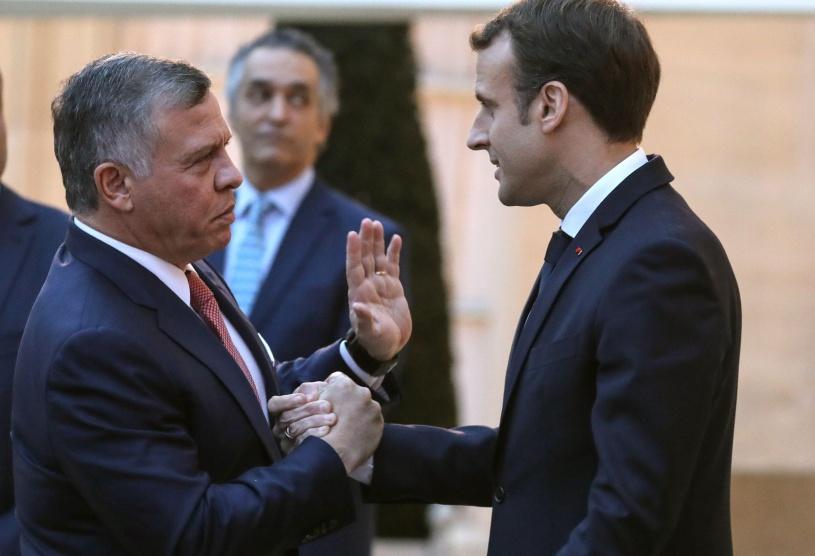 ملك الأردن ورئيس فرنسا يبحثان القضية الفلسطينية