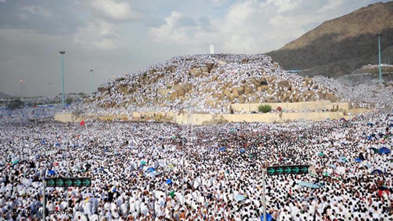 حجاج بيت الله الحرام يقفون بعرفة في الركن الاعظم من الحج