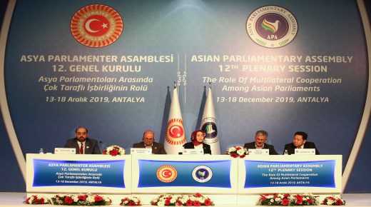 ANTALYA, TURKEY - DECEMBER 16: A joint declaration is announced at the end of the 12th Plenary Session of the Asian Parliamentary Assembly (APA) held in Antalya, Turkey on December 16, 2019.n ( Orhan Çiçek - Anadolu Agency )