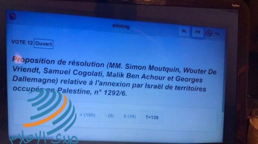 البرلمان البلجيكي يعتمد قرارا يدعو لاتخاذ إجراءات ضد إسرائيل في حال تنفيذها مخطط الضم