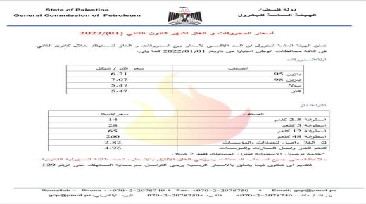 “المالية” تعلن أسعار المحروقات لشهر كانون ثاني