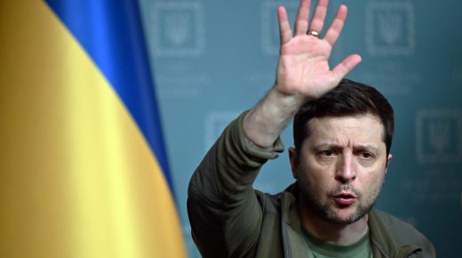 Ukrainian President Volodymyr Zelensky gestures as he speaks during a press conference in Kyiv on March 3, 2022. - Ukraine President Volodymyr Zelensky called on the West on March 3, 2022, to increase military aid to Ukraine, saying Russia would advance on the rest of Europe otherwise. "If you do not have the power to close the skies, then give me planes!" Zelensky said at a press conference. "If we are no more then, God forbid, Latvia, Lithuania, Estonia will be next," he said, adding: "Believe me." (Photo by Sergei SUPINSKY / AFP)