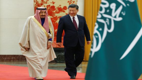 China's President Xi Jinping and Saudi King Salman bin Abdulaziz Al-Saud arrive for a welcoming ceremony at the Great Hall of the People in Beijing, China, March 16, 2017. REUTERS/Thomas Peter