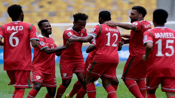 KUALA LUMPUR, MALAYSIA - MARCH 20: Oman Celebrates their1st goal against Afghanistan during the Airmarine Cup match between Oman and Afghanistan at Bukit Jalil National Stadium on March 20, 2019 in Kuala Lumpur, Malaysia. (Photo by Stanley Chou/Getty Images)