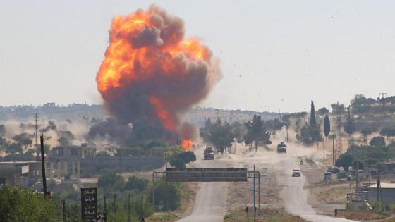 A fireball erupts from the site of an explosion reportedly targeting a joint Turkish-Russian patrol on the strategic M4 highway, near the Syrian town of Ariha in the rebel-held northwestern Idlib province, on July 14, 2020. (Photo by Mohammed AL-RIFAI / AFP)