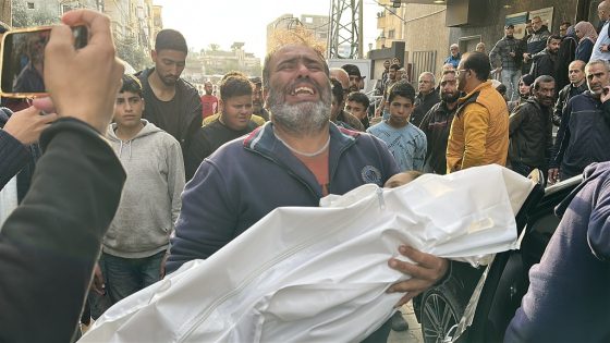 JABALIA, GAZA - DECEMBER 11: (EDITOR'S NOTE: Image depicts death) Palestinians mourn their family members killed by Israeli attack carried out on Nuseirat Camp, central Gaza on December 11, 2024. The bodies of Palestinians brought to Al Adwa Hospital ahead of funeral and burial as there are a number of injured people also were reported. ( Fadel A. A. Almaghari - Anadolu Agency )