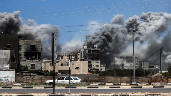 NUSEIRAT, GAZA STRIP - JULY 20: Smoke rises after Israeli warplanes launch airstrikes in the central Gaza Strip on July 20, 2024. Israeli warplanes launched an airstrike on the Nuseirat area in the central Gaza Strip. ( Ali Jadallah - Anadolu Agency )