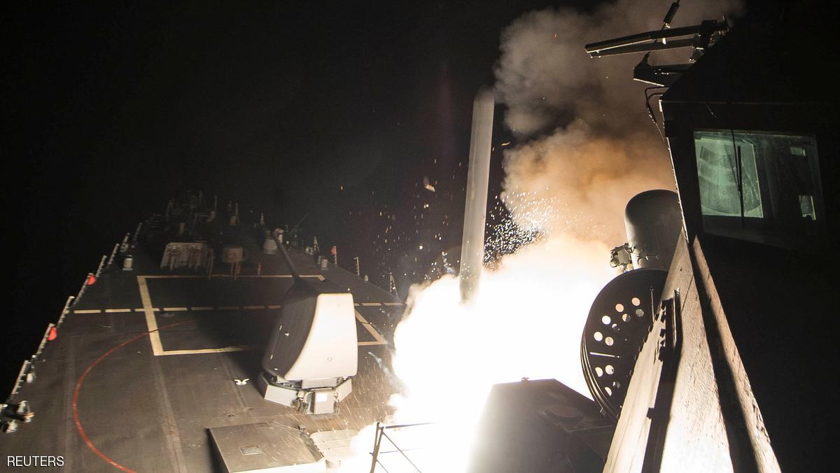 U.S. Navy guided-missile destroyer USS Ross (DDG 71) fires a tomahawk land attack missile in Mediterranean Sea which U.S. Defense Department said was a part of cruise missile strike against Syria on April 7, 2017. Robert S. Price/Courtesy U.S. Navy/Handout via REUTERS ATTENTION EDITORS - THIS IMAGE WAS PROVIDED BY A THIRD PARTY. EDITORIAL USE ONLY.