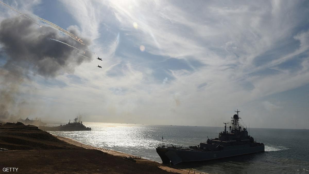 TOPSHOT - Russia's navy ships and military jets take part in a military exercise called Kavkaz (the Caucasus) 2016 at the coast of the Black Sea in Crimea on September 9, 2016. / AFP / VASILY MAXIMOV (Photo credit should read VASILY MAXIMOV/AFP/Getty Images)