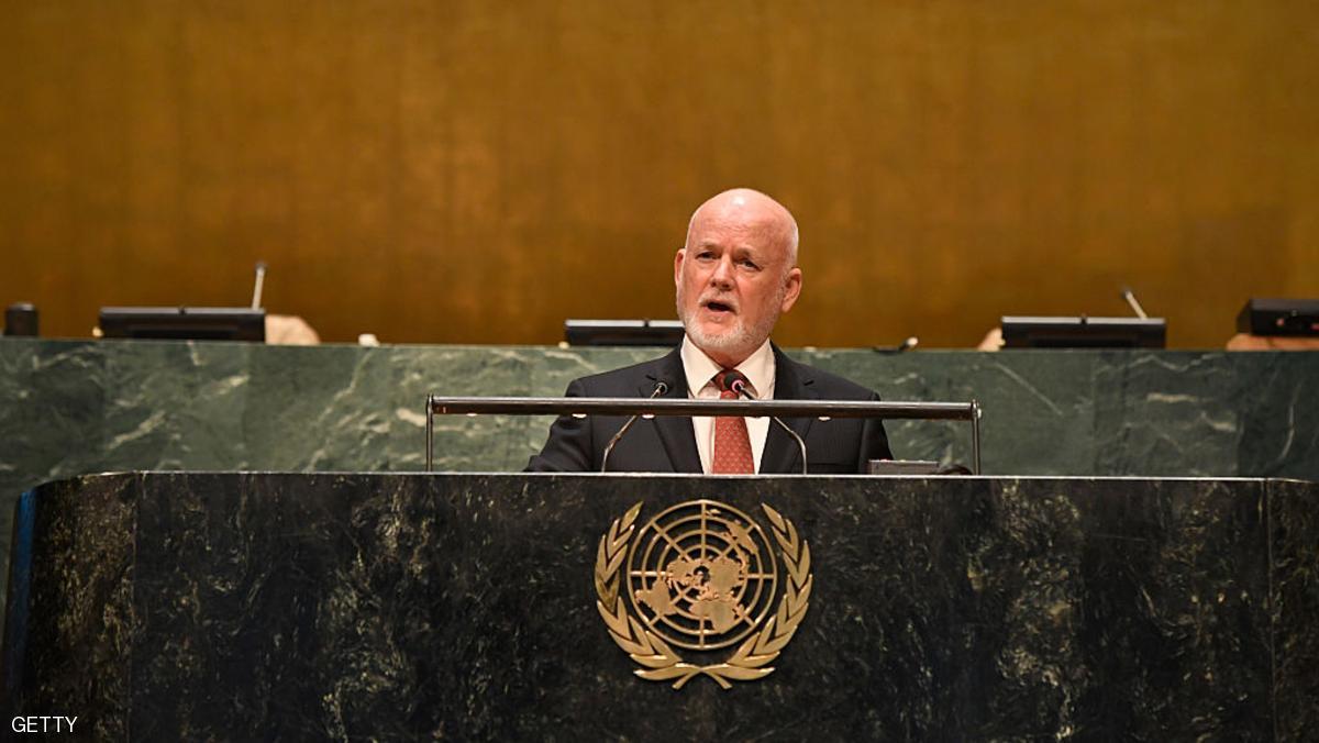 NEW YORK, NY - SEPTEMBER 16: President of the General Assembly #71 Peter Thomson speaks during UNHCR #WithRefugees petition handover at UN General Assembly Hall at United Nations on September 16, 2016 in New York City. (Photo by Slaven Vlasic/Getty Images for UN High Commission on Refugees)