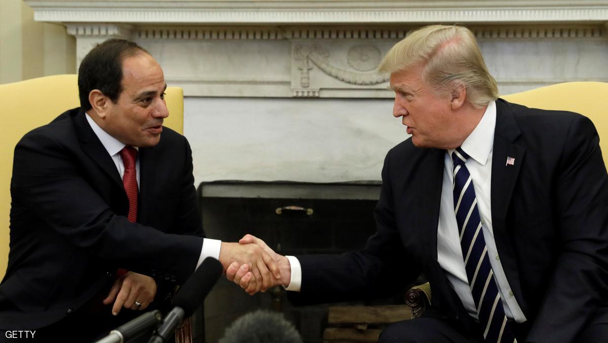 REFILE - U.S. President Donald Trump shakes hands with Egyptian President Abdel Fattah al-Sisi in the Oval Office of the White House in Washington, U.S., April 3, 2017. REUTERS/Kevin Lamarque